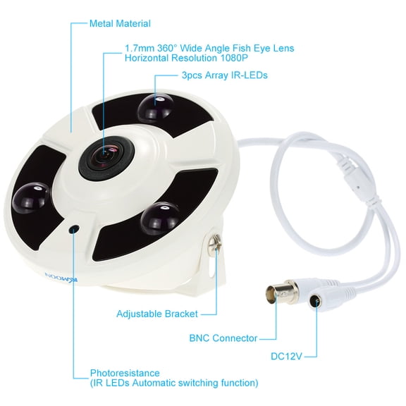 Rupoun HD 2000TVL 1080P Panoramic Security Surveillance Camera with 360 Degree Fisheye Lens, Smart Weatherproof Home Night Vision Protection System (1.7mm Lens / 5.91 x 5.51 x 5.12 Inches)