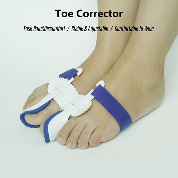 Rupoun Hallux Valgus Corrector Adjustable Bunion Corrector Toe Splint Bracket Big Toe Straightener For Ease Pains & Discomfort Night Foot Care Relief Tool, Blue & White, 2 Pcs, 5.91 in / 15.00 cm