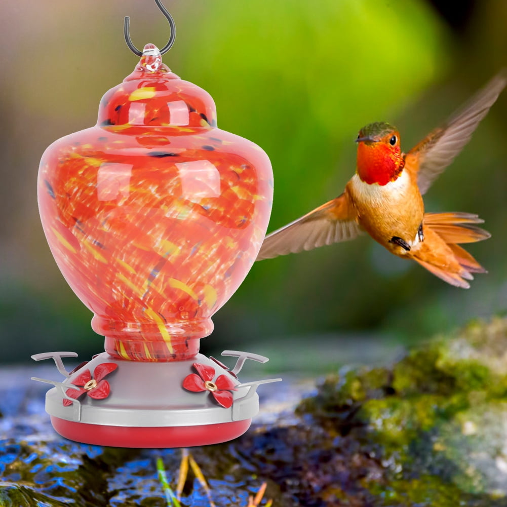 Rupoun Hand-Painted Stained Glass Bird Feeder for Hummingbirds Outdoor Garden Decoration 6.5 x 8.9 Inches / 16.5 x 22.5 cm Type A