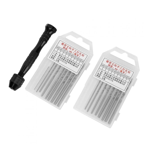 Rupoun Hand Twist Drill Set Black Mini Manual Rotary Punch Perforated Tool + 20 Drill Bits (0.5-3mm / 0-0.1 in)