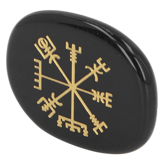 Rupoun Healing Crystal Stone Engraved Nordic Vikings Symbol Stones Meditation Healing Flat Oval Black Obsidian (20.00 inches / 50.8 cm)