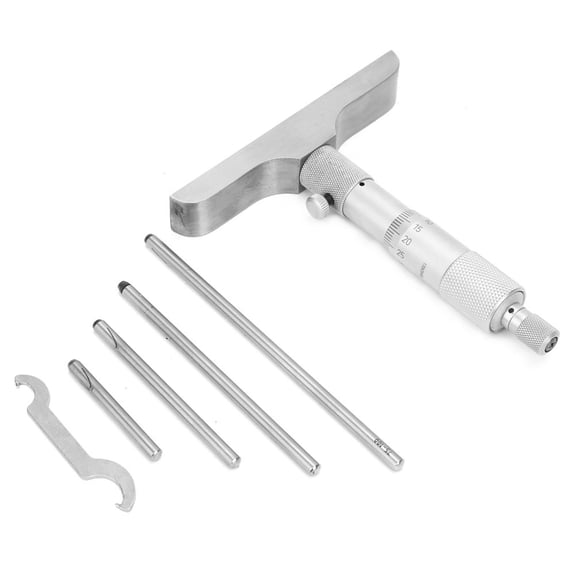 Rupoun High Accuracy Depth Micrometer Gauge 0-100mm 4 inches Professional Precision Measuring Tool with 4 Interchangeable Connecting Rods and Wrench for Machinists and Industrial Measurement
