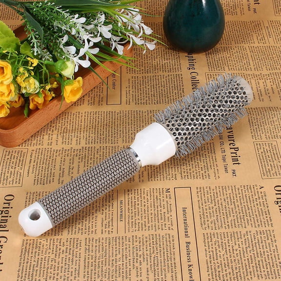 Rupoun High Temperature Resistant Ceramic Iron Round Hair Comb 1.25 Inch 32mm Barrel Curling Brush Detangling Tool for Blow Drying Styling Barber Salon Home Use