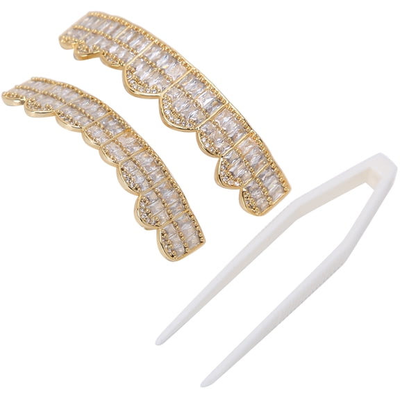 Rupoun Hip Hop Teeth Grills Set Gold Plated Iced Out Teeth Decoration for Men Women 3.54 inches / 9 cm
