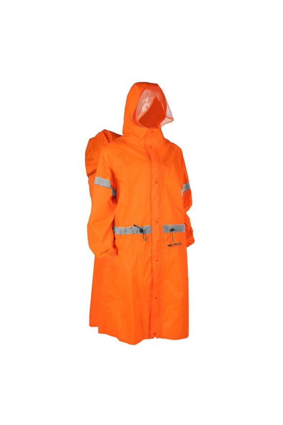 Hooded Rain Poncho for Adults High-Visibility Reflective Waterproof Raincoat Jacket with Backpack Cover Outdoor Rain Gear Orange XL