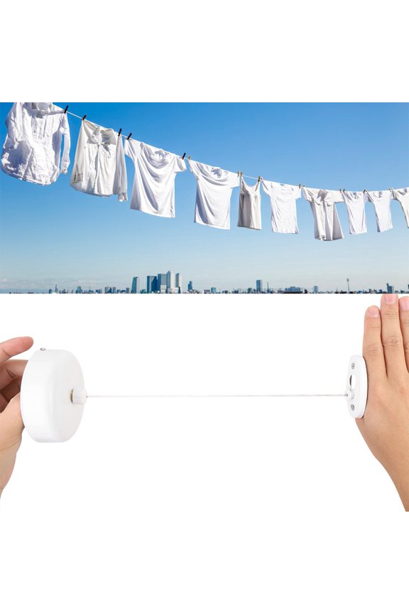 Household 304 Stainless Steel Retractable Clothesline Wall Mounted Heavy Duty Laundry Drying Line, White (3.6 in / 9.2 cm)