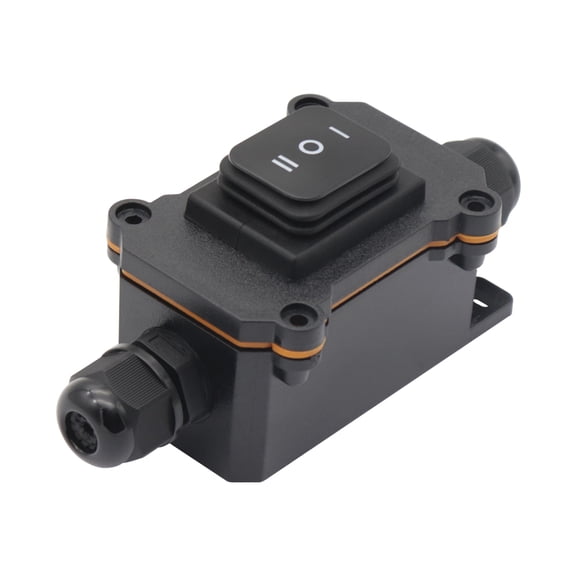 Rupoun IP68 Waterproof Junction Box and 12V 16A 3-Speed Rocker Switch Set, Outdoor 2 Way Plug Line Wire Range 4 to 8mm (0.15-0.31 inches), Black PC Material Flame Retardant V-1