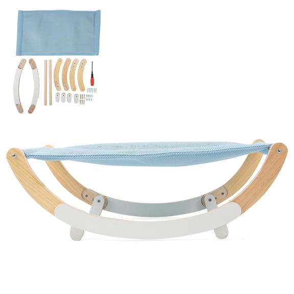 Rupoun Indoor Cat Swing Chair & Hammock Wooden Frame, Blue, Dual Swing & Rocking Bed, Lightweight, AntiSlip, AllSeason Comfort