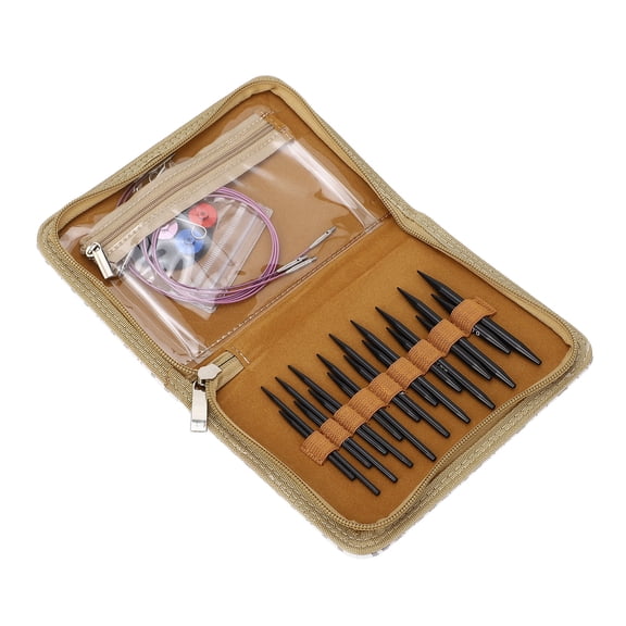 Rupoun Interchangeable Circular Knitting Needle Set with PU Storage Bag Aluminum Stainless Steel Weaving Tools 32 Pieces
