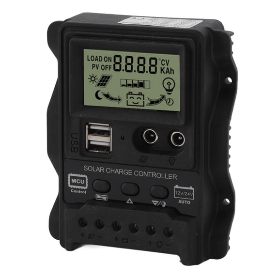 Rupoun K1688 Solar Charge Controller PWM Dual DC with Black Shell Solar Panel Regulator for Home 30A 12V 24V Auto Adaptation Dual USB Output Photovoltaic Power Manager