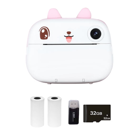 Rupoun Kids Camera Instant Thermal Printer 2.4 Inch IPS Screen Dual Camera 1080P Video Thermal Inkless Printing with 32G Memory Card Card Reader 2 Rolls White Print Paper Pink 10.0 inches / 25.4 cm