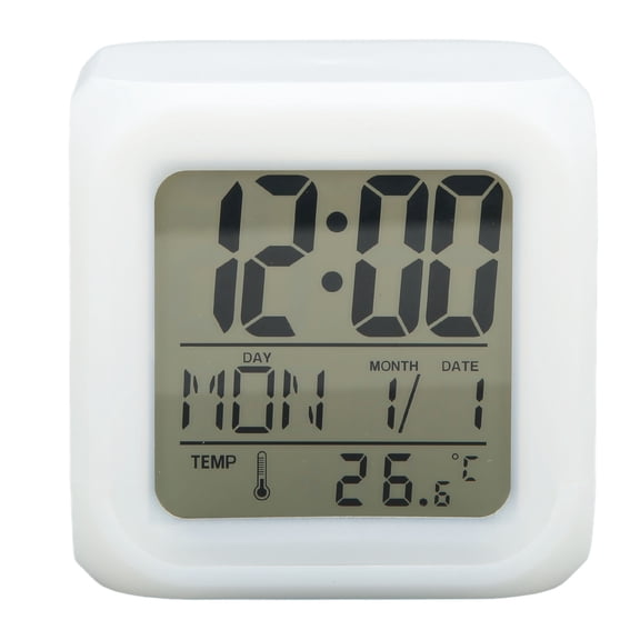 Rupoun Kids Digital Clock LED 7 Colors Night Glowing Temperature Display Portable Easy Operation LED Clock for Home Office