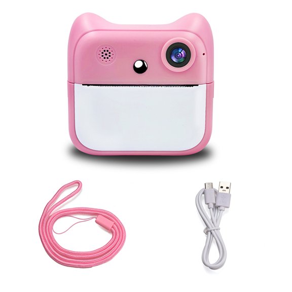 Rupoun Kids Instant Print Camera 2.4 inches / 6.1 cm IPS Screen Inkless Thermal Printer Toy Pink