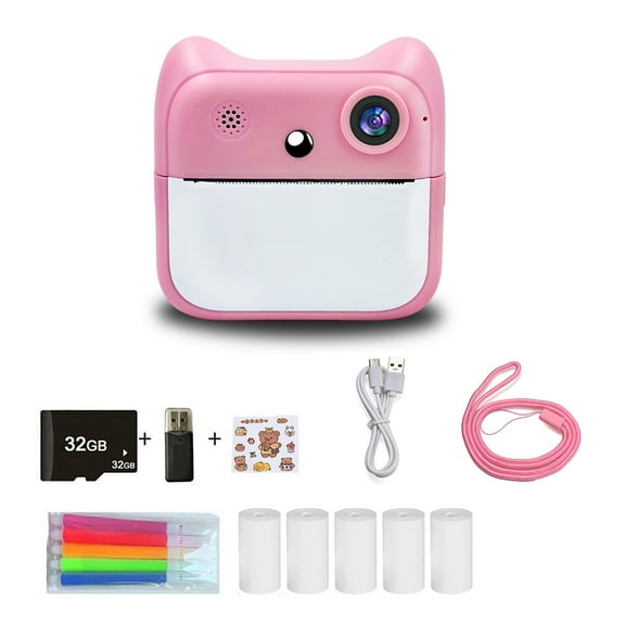 Rupoun Kids Instant Print Camera Upgraded Kit 2.4 inches / 6.1 cm IPS Screen Inkless Printer Pink