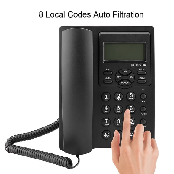 Rupoun LCD Display Semi Hands Free Corded Phone with Speakerphone, 3-Group Alarms, Desktop Telephone, Black (8.4 inches / 21.4 cm)