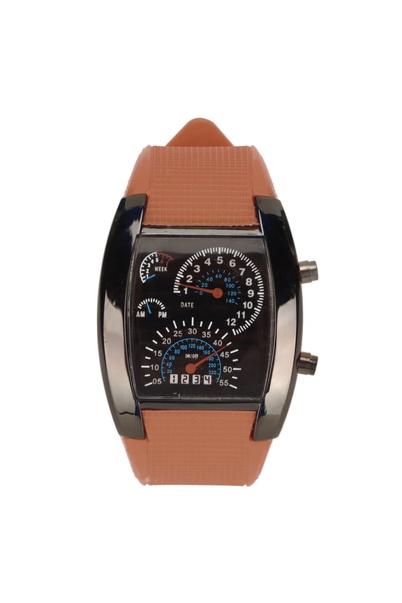 LED Digital Electronic Watch Racing Dashboard Dial Coffee Belt 42mm / 1.65 inches