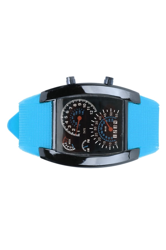 LED Digital Electronic Watch Racing Dashboard Dial Light Blue Belt 42mm / 1.65 inches