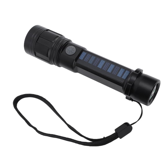 Rupoun LED Flashlight Zoomable Solar Powered USB Rechargeable Bright Compass Camping Light (8.66 inches / 22 cm)