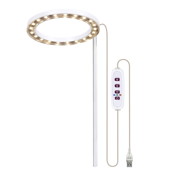Rupoun LED Grow Lights Full Spectrum Plant Lamp with 20 LEDs 8H/12H/16H Timer 5 Dimmable Levels Height Adjustable USB Angel Ring Lamp for Succulents 3.54 inches / 90 mm 1 Pack Setup