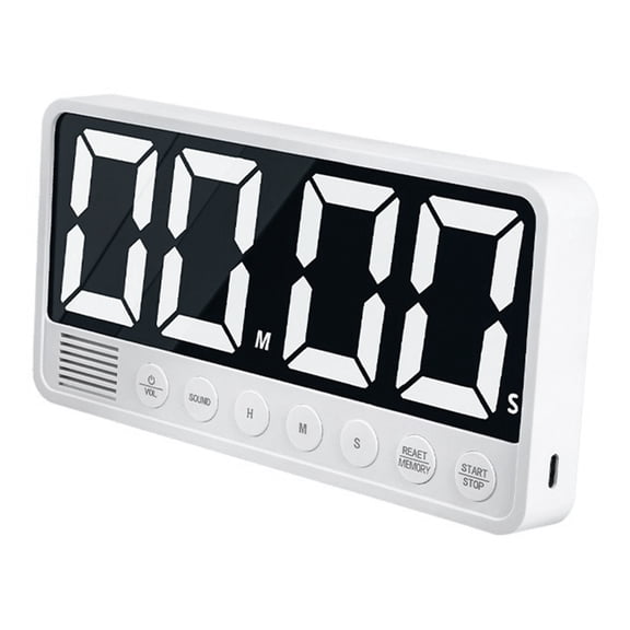 Rupoun LED Timer Countdown Big Screen, High-Precision Digital Event Clock for Gym and Sports, 99Hr 59Min with 6 Alarms Volume Control and 3 Memories (7.5 x 3.7 x 1.1 in / 19 x 9.3 x 2.8 cm), White