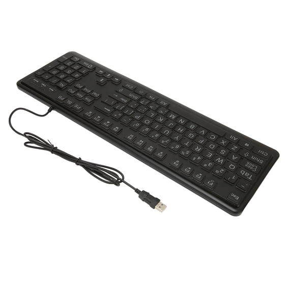 Rupoun Large Print Keyboard Bold Letters 104 Keys Standard Full Size USB Wired White LED Backlit Computer Keyboard (18.9 inches / 48 cm)
