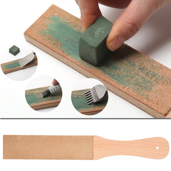 Rupoun Leather Sharpening Strop Dual-Sided Wood Handle Stropping Board for Razors Hunting Kitchen Knives Woodworking DIY Leathercraft Edging Tool 11 x 1.6 x 6.1 inches / 28 x 4 x 15.5 cm