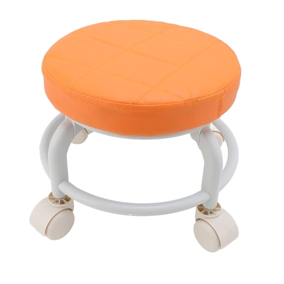 Rupoun Low Rolling Stool with Wheels 360 Degree Rotating PU Soft Padding Short Roller Stool Seat for Office Home Orange