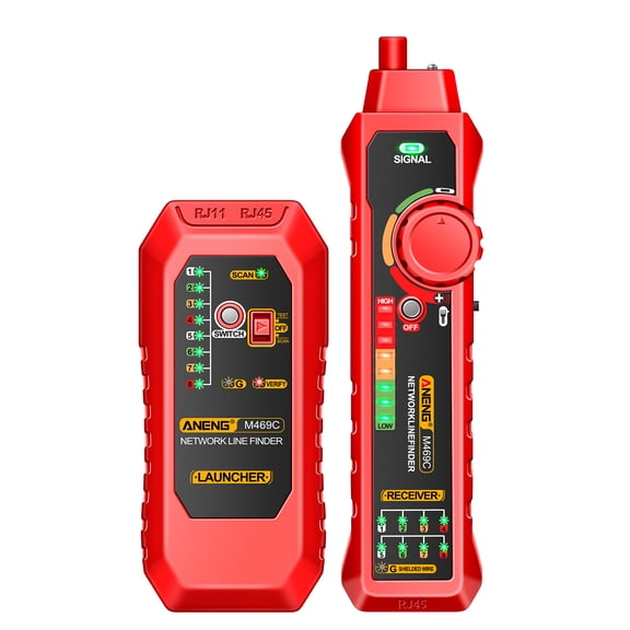 Rupoun M469C Multifunction Network Cable Finder RJ45 RJ11 LAN Cable Tester Networking Tool Wire Tracker Receiver Trace Measure Network Repair Analyzers - Red