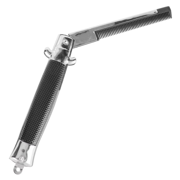 Rupoun Man's Spring Pocket Oil Hair Comb, Folding Automatic Push Button Hair Brush, Portable Hairdressing Styling Tool for Travel & Everyday Use, 9 inches / 22.8 cm Length
