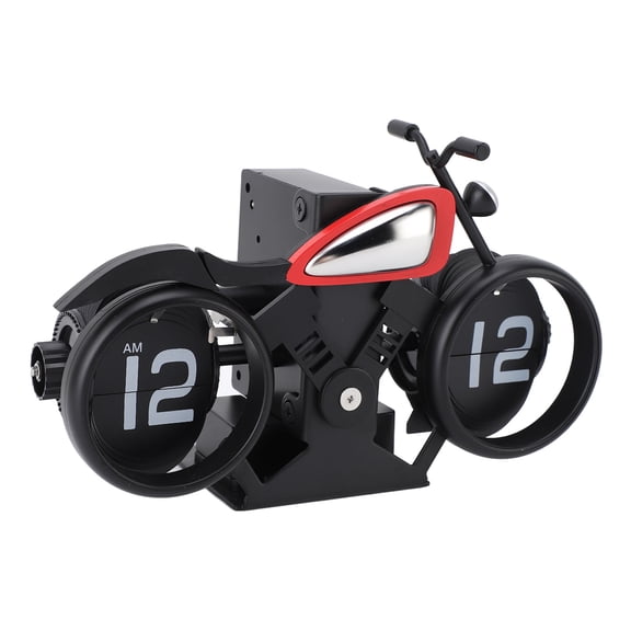 Rupoun Mechanical Flip Clock Retro Desktop Motorcycle Clock, 7.4 inches / 18.8 cm Battery Powered Table Clock for Home Office Bedroom Decor, Unique Vintage Moto Timepiece Accent Piece, Black Red
