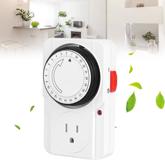 Rupoun Mechanical Timer Socket 24-Hour Cycle Timing Controller Outlet, 15A 110V-125V Grounded US Plug for Home Appliances, Drinking Fountains, Water Heaters, and Christmas Lighting, PC Material