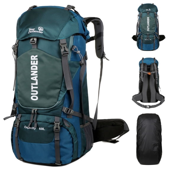 Rupoun Men Women Hiking Backpack 60L Waterproof Camping Daypack Lightweight Travel Bag with Shoe Compartment Rain Cover Outdoor Backpacking Gear Blue