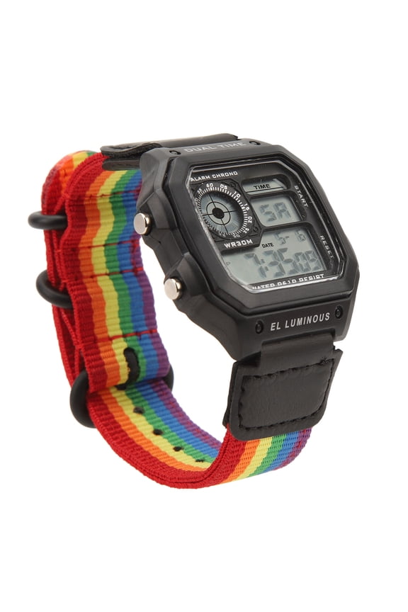 Men's Digital Chronograph Watch Retro Square Electronic Wristwatch with Luminous Waterproof WR30M Canvas Strap Length 10.5 inches / 26.6 cm Alarm Date Multicolor