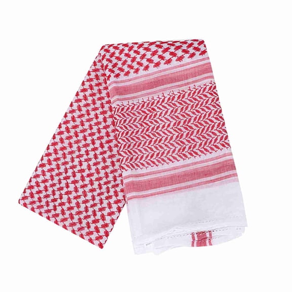 Rupoun Men's Muslim Traditional Red Plaid Head Scarf Arabian Desert Shemagh Keffiyeh Scarf with Soft Polyester Fabric for All-Season Outdoor Sun Wind Protection (55x55 inches / 140x140 cm)
