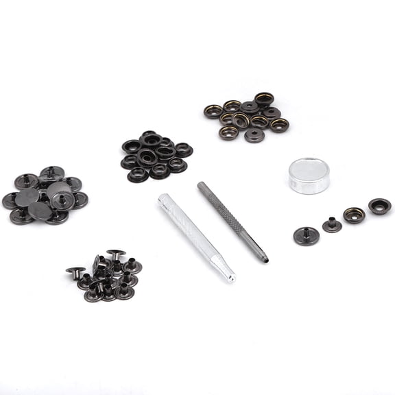 Rupoun Metal Press Stud Snap Button Fastener for Leather Clothes Jacket Repair (Black Nickel, 15 Sets & 3pcs Tool, 15mm / 0.59 inches, Heavy Duty Brass)