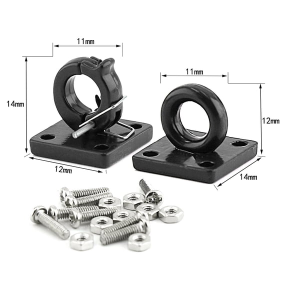 Rupoun Metal Trailer Buckle Simulation Tow Lock Shackle Bracket Set Replacement for Traxxas TRX4 Axial SCX10 RC4WD D90 1/10 RC Crawler Car Parts, Black