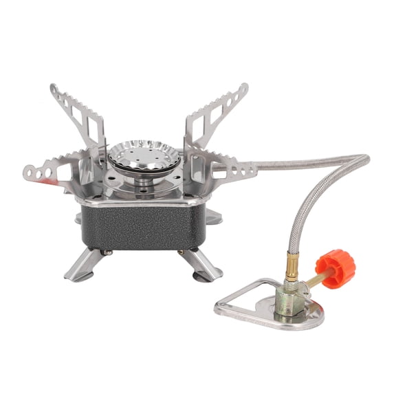 Rupoun Mini Camping Stove Folding Portable Gas Burner for Outdoor Hiking Backpacking High Efficiency Wind Resistant Stable Support Black Square With Tube Buckle 5.12 inches / 13 cm