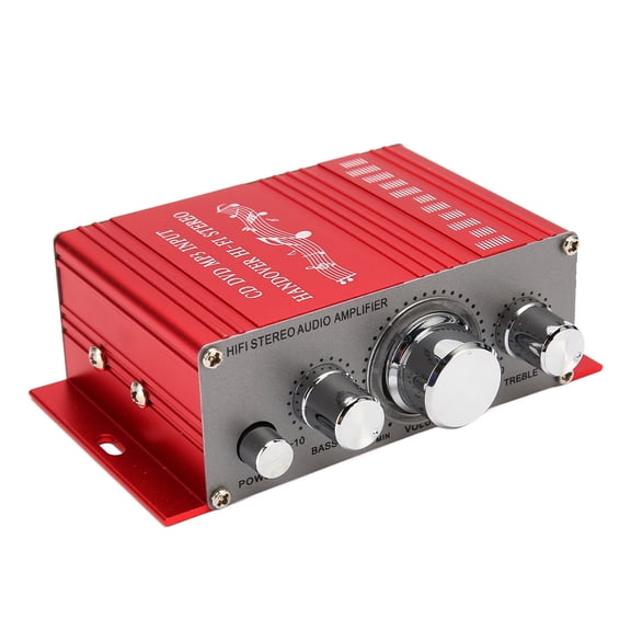 Rupoun Mini Digital Car Power Amplifier DC 12V HiFi 20Hz to 20kHz Audio Music Player CD DVD MP3 FM DSP 4 Sound Field Stereo Subwoofer Receiver For Auto Truck Vehicle Red 5.12 inches / 13 cm