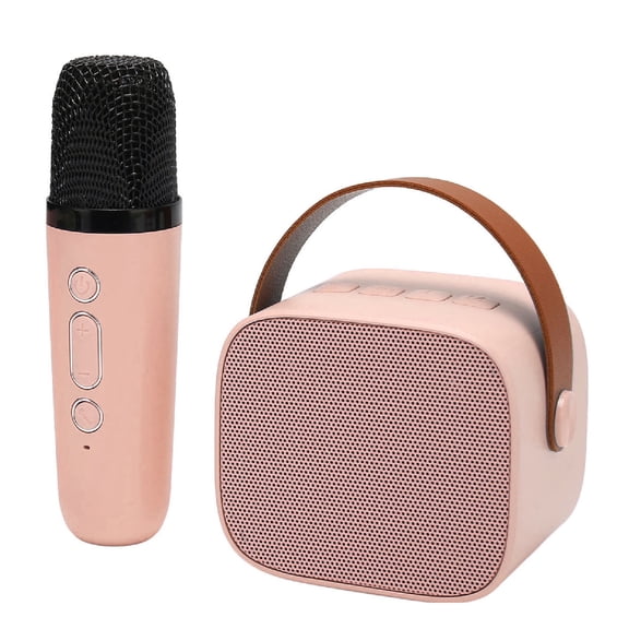 Rupoun Mini Karaoke Machine Set Portable Bluetooth Speaker with Wireless Microphone 6W Power Built-in Battery Support AUX USB Memory Card Pink Home Party KTV Singing System For Adult Teen