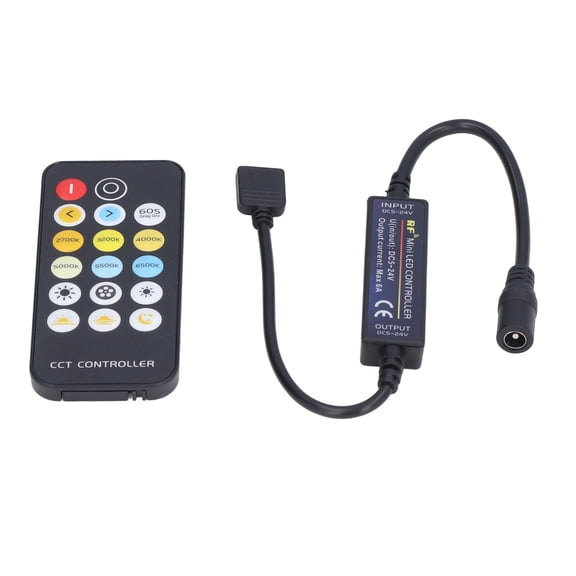 Rupoun Mini RF Dimmer Control LED Color Temperature Controller 17 Keys Strip Light Dimmer Switch For Home KTV, 5V-24V DC 144W Max Output, Wireless Remote Included