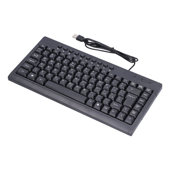 Rupoun Mini Wired Keyboard, 87 Keys Ultra-Compact USB Desktop Keyboard, Portable Computer Keyboard for Desktop Laptop Notebook Windows Mac Office Arabic English Layout, Grey Black