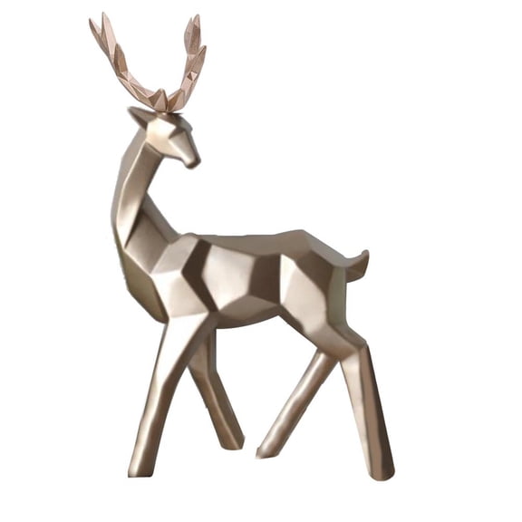 Rupoun Modern Resin Deer Statue Sculpture 2pcs Set, Nordic Geometric Reindeer Figurines for Home Decor, Desktop Cabinet Ornaments 11.8 inches / 30 cm (Golden)