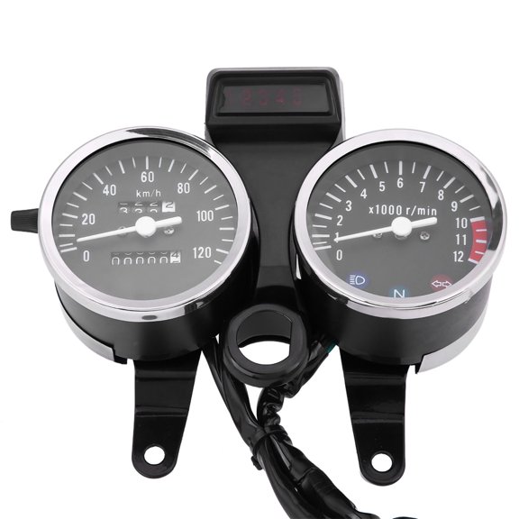 Rupoun Motorcycle Digital Speedometer Odometer Tachometer Modified Accessory for Suzuki GN125 12V DC Waterproof ABS Shell with 5-Pin & 7-Pin Plug, Clear Lens Dashboard