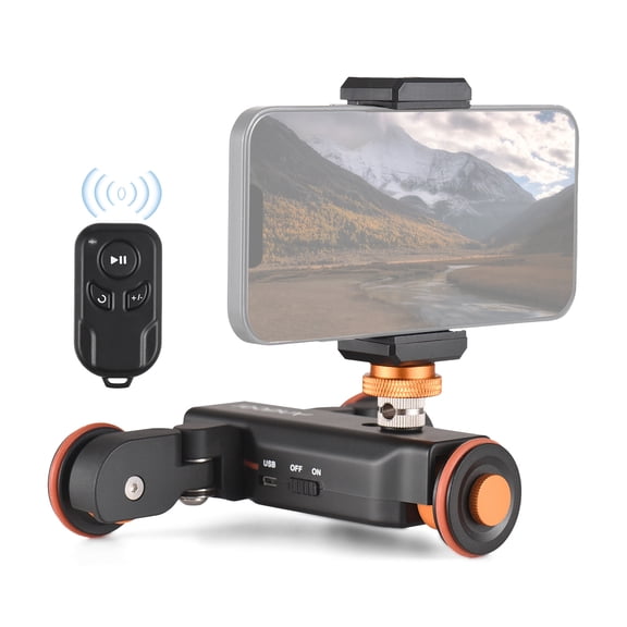 Rupoun Motorized Camera Video Trolley Slider Skater with 3 Adjustable Speeds 2.4G Remote Control and Phone Holder for DSLR Cameras