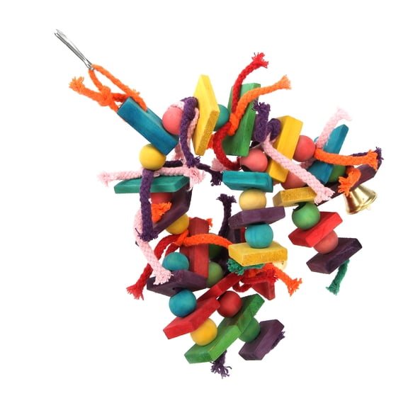 Rupoun Multicolored Natural Wooden Blocks Parakeet Chewing Toy for Macaws & Pet Birds, Thick Rope Bird Cage Accessories, Durable Wood Tearing Exercise Toy (9.45 inches / 24 cm)