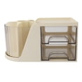 thumbnail image 1 of Rupoun Multifunctional Desktop Organizer with 4 Compartments, Rotating Pen Holder, 2 Drawers, and Shelf – Durable Plastic, Yellow, 1 of 7