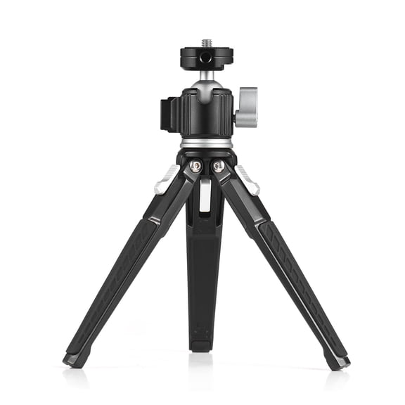Rupoun Multifunctional Mini Desktop Tripod Stand, Aluminum Alloy 360 Rotatable Ballhead, Cold Shoe Mount, 6.6 lbs Load, Black