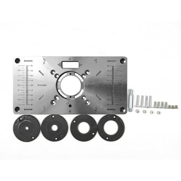 Rupoun Multifunctional Woodworking Router Table Insert Plate Aluminium Wood Router Trimmer Engraving Machine with 4 Black Rings Tools (9.3 in / 23.5 cm)