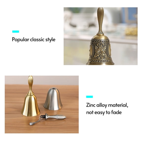 Rupoun Multifunctional Zinc Alloy Hand Bell with Clear Loud Sound, Embossed Silver Floral Pattern
