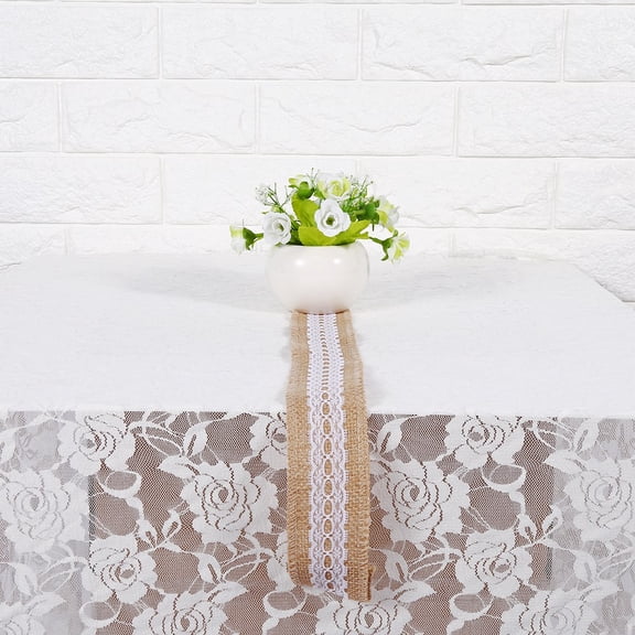 Rupoun Natural Jute Burlap Ribbon With White Lace Rustic Style Wedding Party Craft Decoration 78.74 inches / 200 cm Lace Pattern Type 4